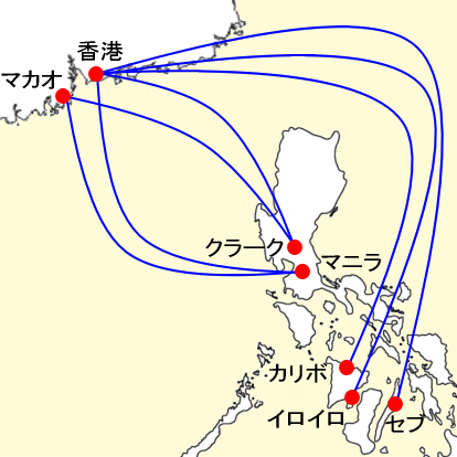 セブパシフィック航空の香港・マカオ路線図