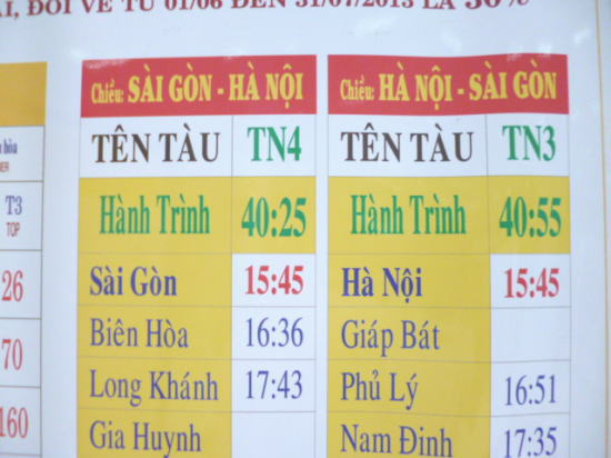 ベトナム国鉄時刻表