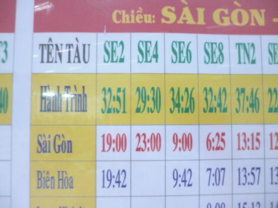 ベトナム国鉄時刻表