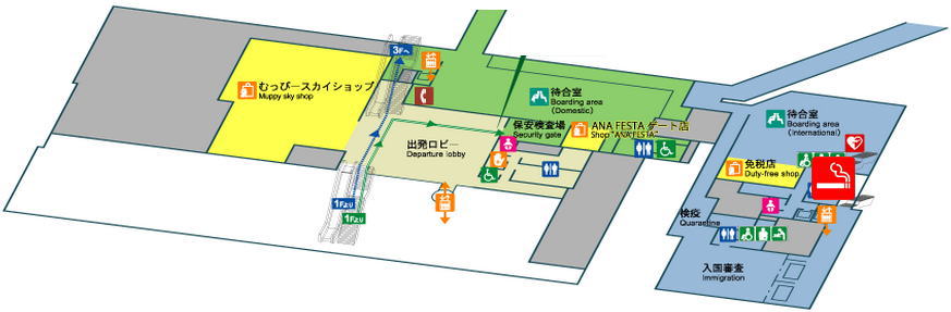 佐賀空港ターミナルビルセキュリティチェック通過後の喫煙室の地図