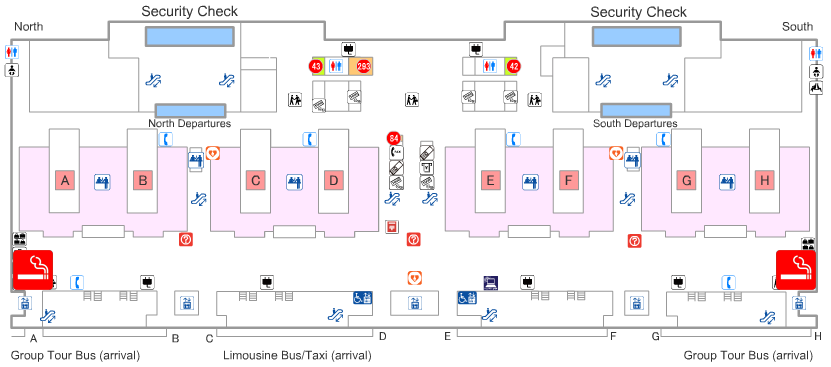 Map of Smoking Area in Osaka / Kansai International Airport Terminal 1 Departure Floor