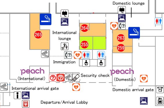 Map of Smoking Area in Osaka / Kansai International Airport Terminal 2 After Security Check