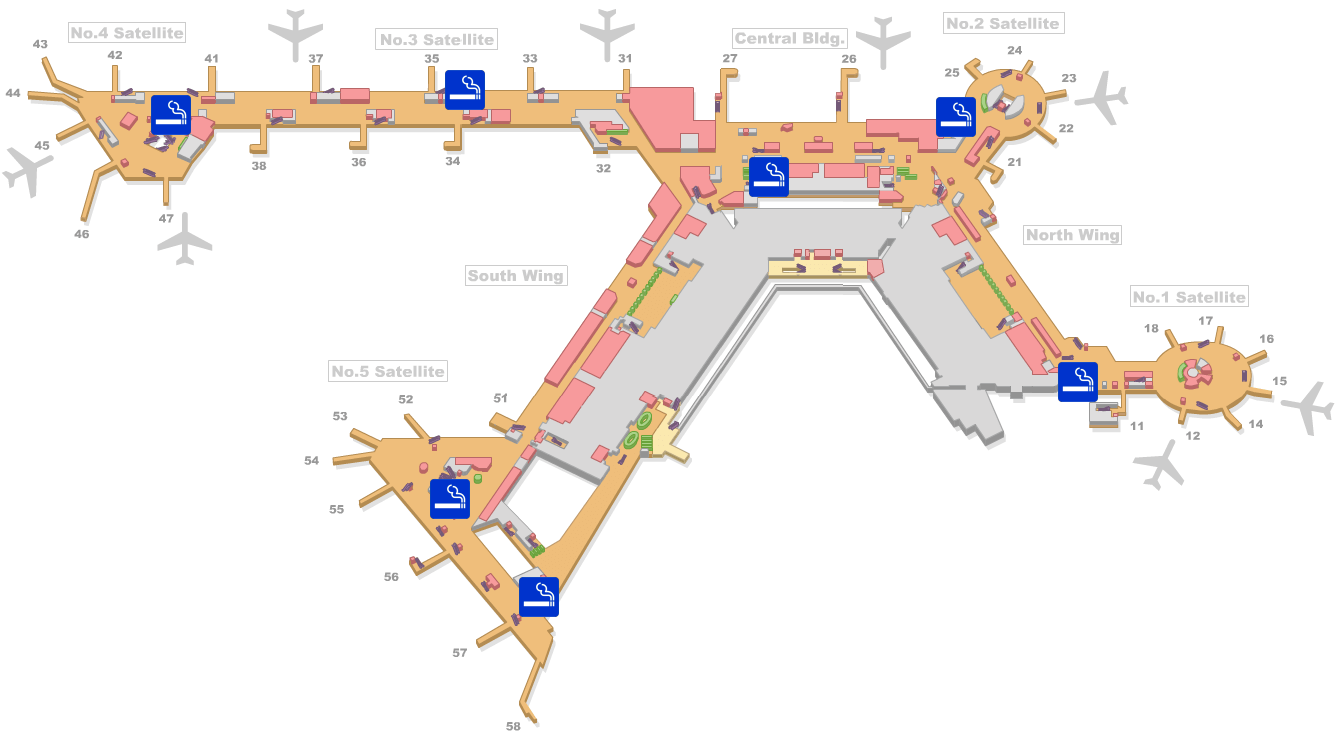 東京 / 成田国際空港第1ターミナルセキュリティチェック通過後の喫煙室の地図