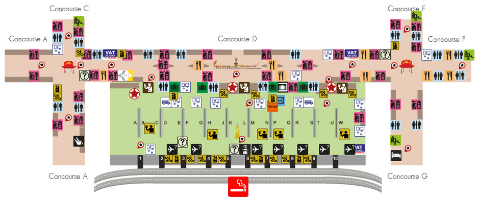 Map of Smoking Area in Bangkok / Suvarnabhumi International Airport Terminal Building Departure Floor
