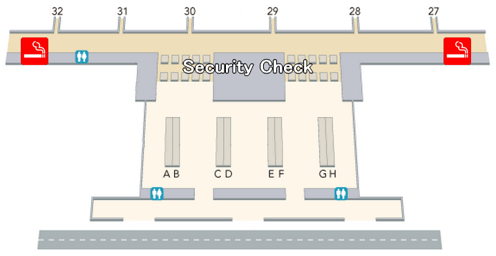 ハノイ / ノイバイ国際空港第2ターミナルセキュリティチェック通過後の喫煙室の地図