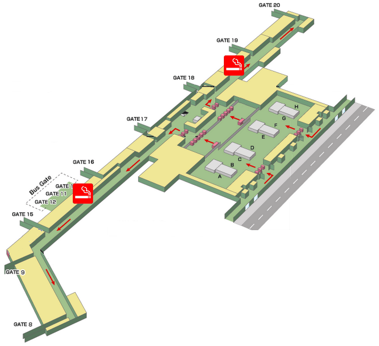 胡志明市 / 新山一国际机场2号航站楼过安全检查后吸烟室地图