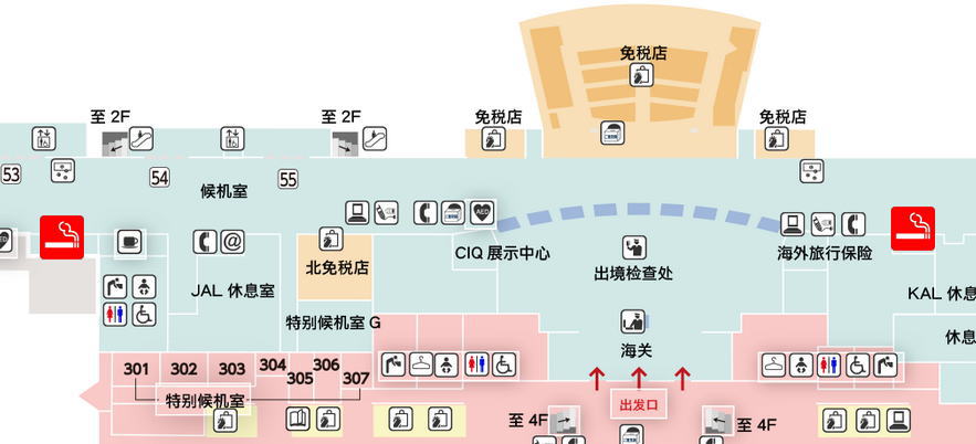 福冈机场国际航站楼过安全检查后吸烟室地图