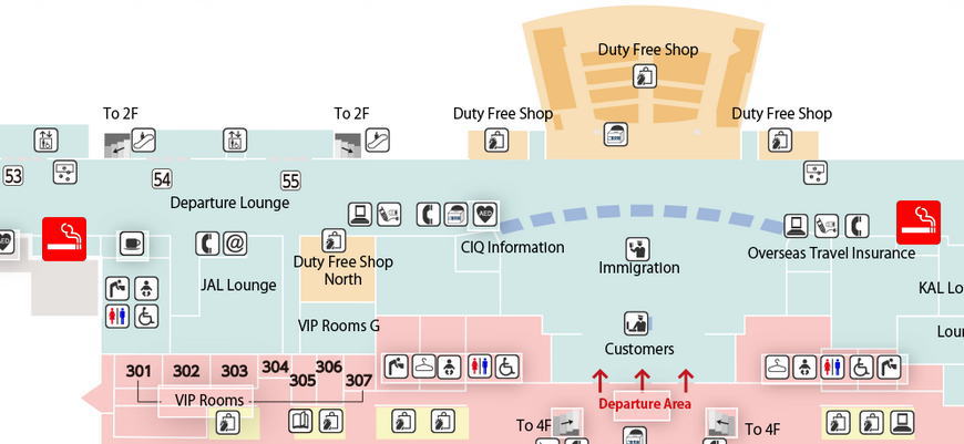 Map of Smoking Area in Fukuoka Airport International Terminal After Security Check