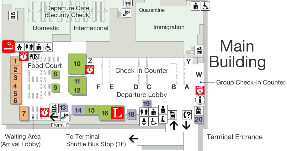 Map of Smoking Area in Tokyo / Narita International Airport Terminal 3 Arrival & Departure Floor