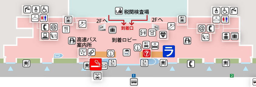 福岡空港国際線ターミナル到着フロアの喫煙室の地図