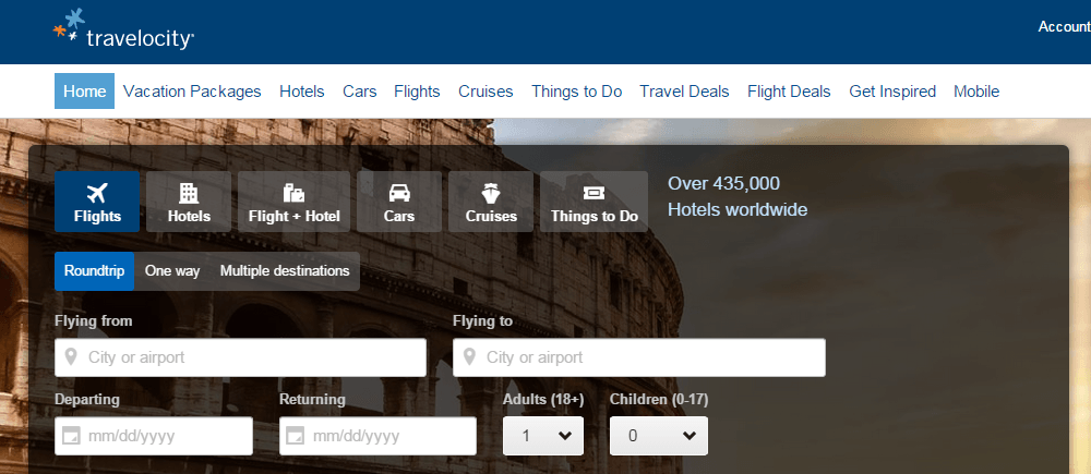 Travelocityのサイトイメージ