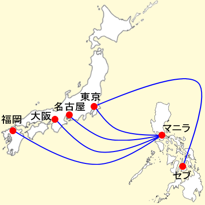 セブパシフィック航空の日本路線図