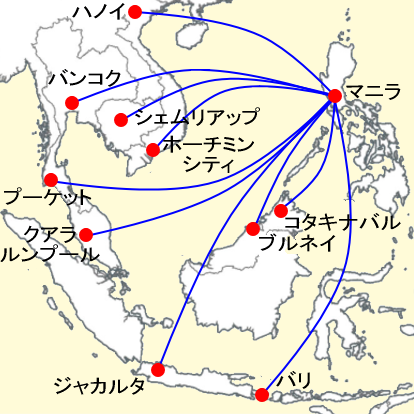 セブパシフィック航空の東南アジア路線図