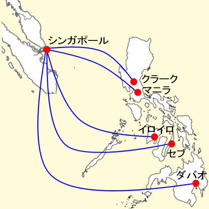 セブパシフィック航空のシンガポール路線図