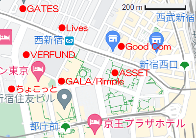 西新宿の業者の所在地図