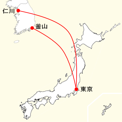 チェジュ航空の東京成田発着便の路線図