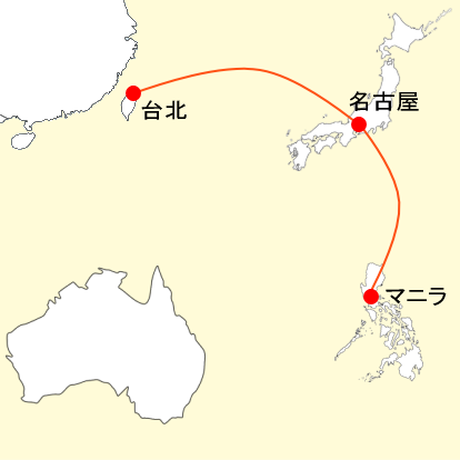 ジェットスター名古屋中部発着国際線の路線図