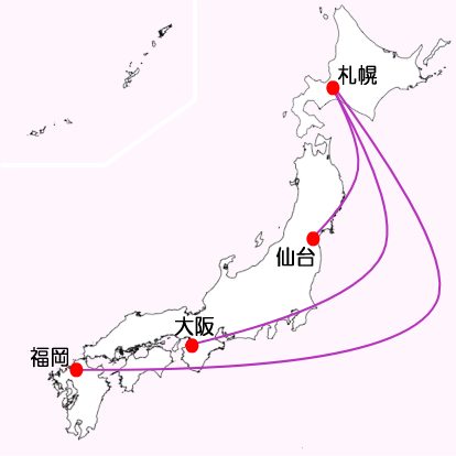 ピーチ航空札幌発着便国内線の路線図