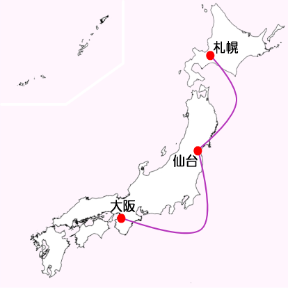 ピーチ航空仙台発着便国内線の路線図