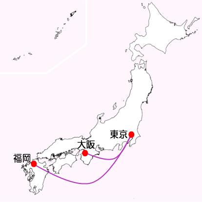 ピーチ航空東京発着便国内線の路線図