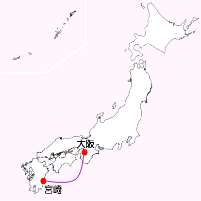 ピーチ航空宮崎発着便国内線の路線図