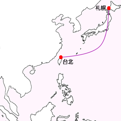 ピーチ航空札幌発着便国際線の路線図