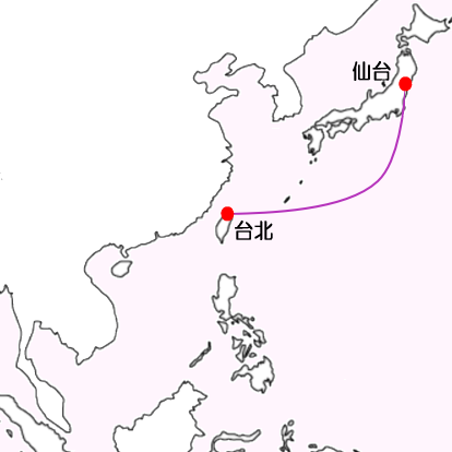 ピーチ航空仙台発着便国際線の路線図