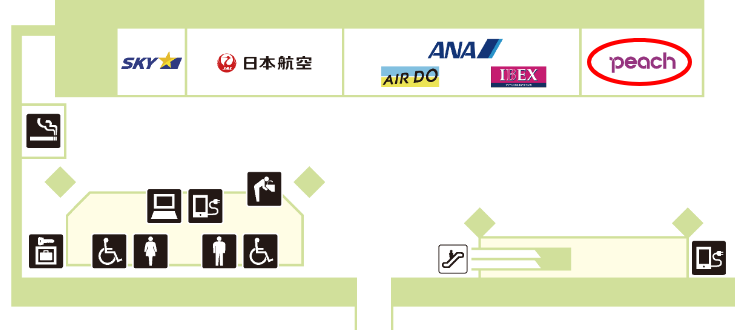 仙台空港のピーチ航空のチェックインカウンターの位置