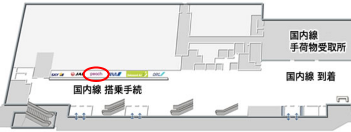 長崎空港のピーチ航空のチェックインカウンターの位置