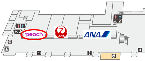 宮崎空港のピーチ航空のチェックインカウンターの位置