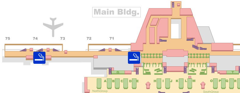東京 / 成田国際空港第2ターミナルセキュリティチェック通過後の喫煙室の地図