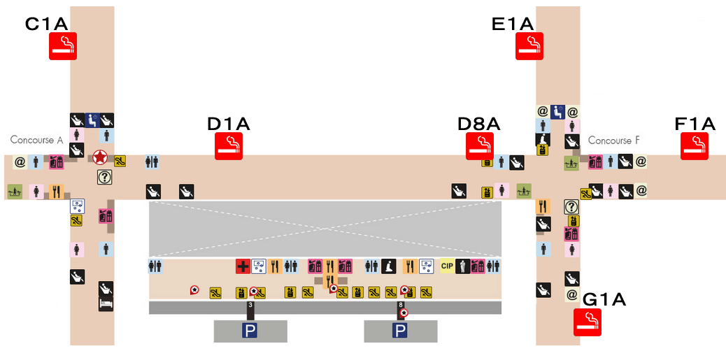 バンコク / スワンナプーム国際空港ターミナルビルセキュリティチェック通過後の喫煙室の地図