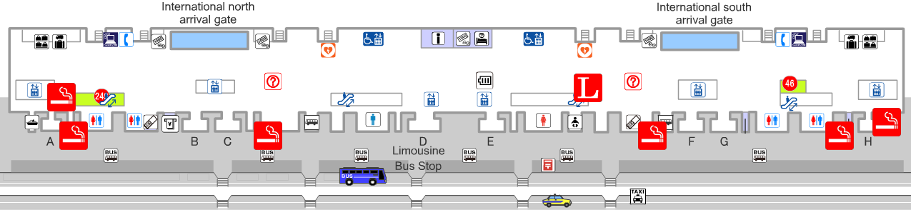 Map of Smoking Area in Osaka / Kansai International Airport Terminal 1 Arrival Floor