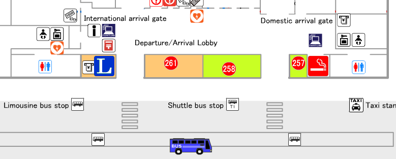 Map of Smoking Area in Osaka / Kansai International Airport Terminal 2 Arrival & Departure Floor