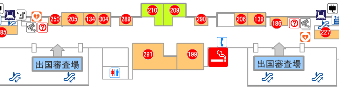 大阪 / 関西国際空港第1ターミナルセキュリティチェック通過後の喫煙室の地図
