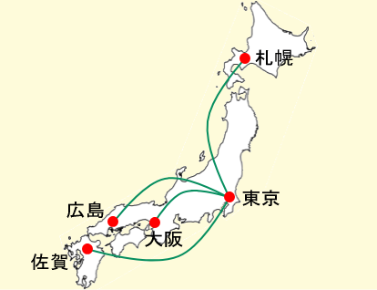春秋航空東京発着国内線の路線図